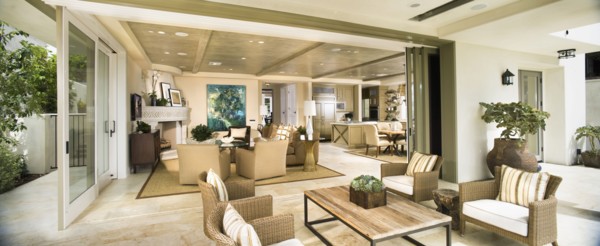 Patio outside pocketdoors to contemporary home