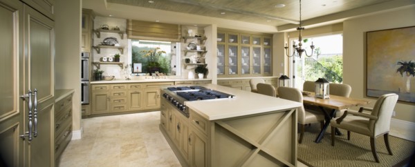 Kitchen island and dining area in contemporary kitchen