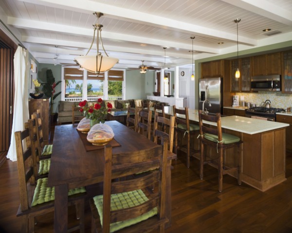 Interior of a dining room and kitchen