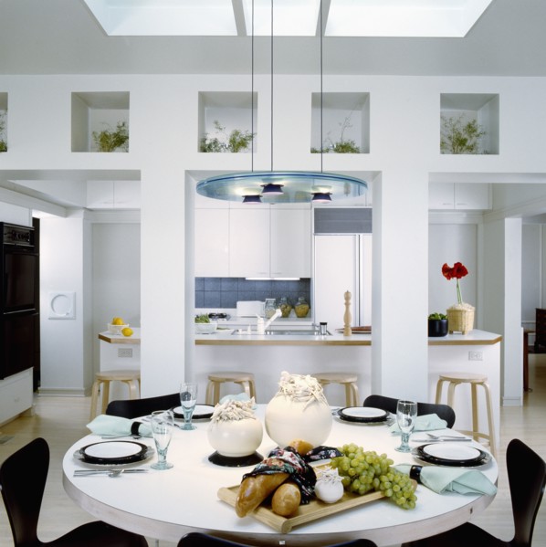 Interior of traditional kitchen with dining table