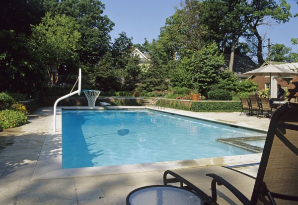 Basketball hoop at pool edge