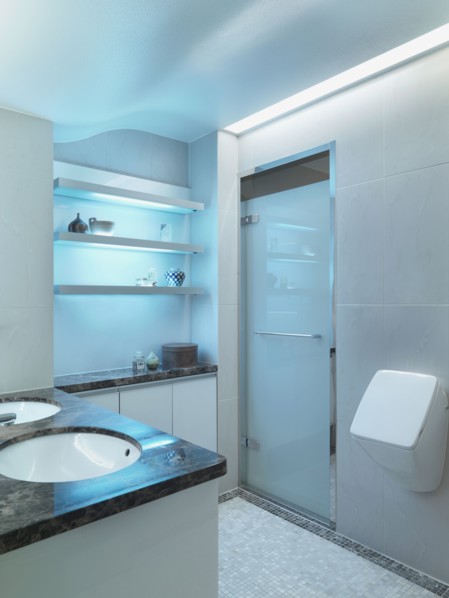 Modern bathroom with tile floor
