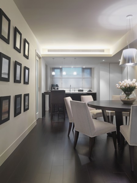 Contemporary dining room with circular table
