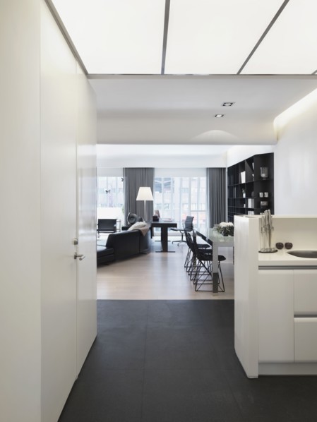 View from kitchen into modern great room