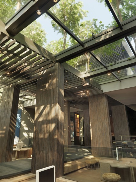 Detail modern interior with glass ceiling