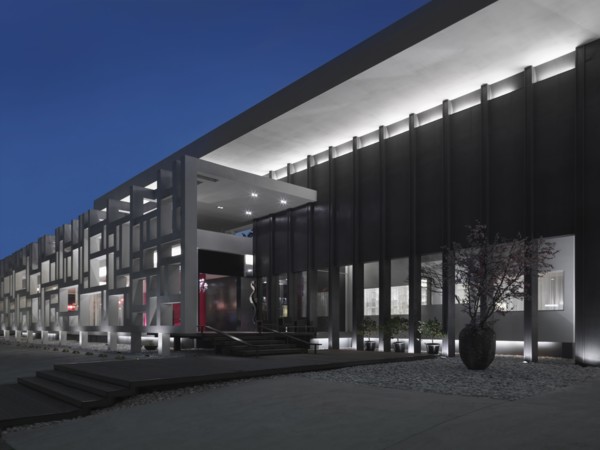 Front exterior modern building at dusk