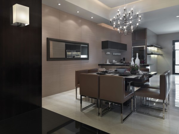 Modern dining room with elegant chandelier