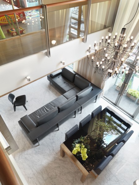 Overhead view modern living and dining room