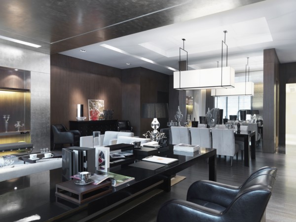 Desk in living room of modern interior