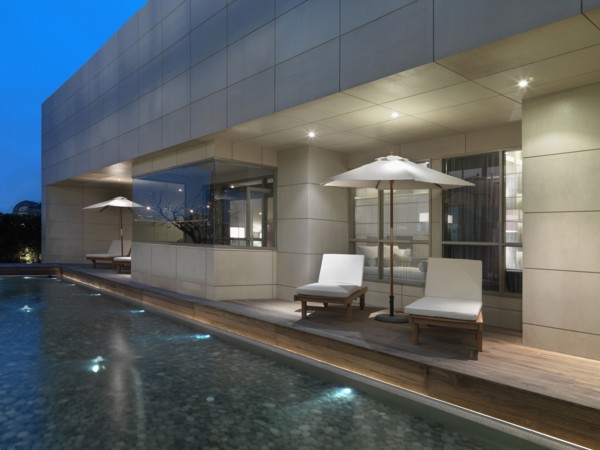 Wading pool and lounge chairs