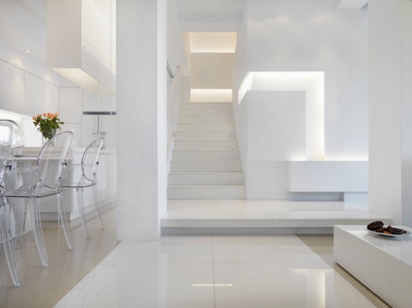 Modern white interior with staircase