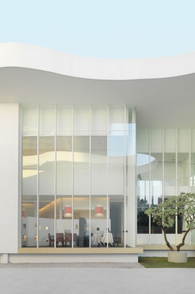 Exterior of modern building with large windows