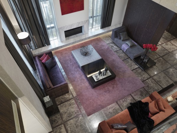 Overhead view of modern living room