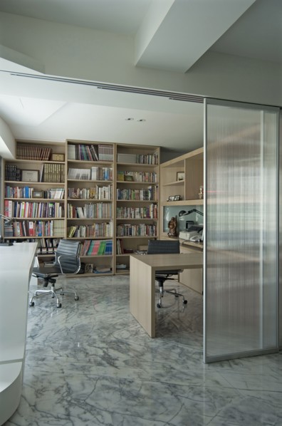 Modern home office with marble floor