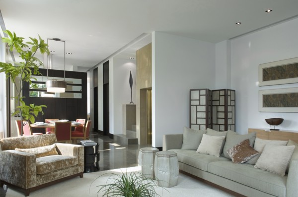 Sofa with several throw pillows