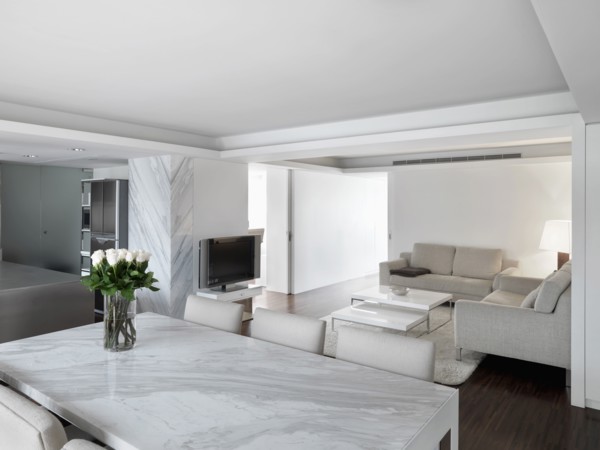 Marble dining room table outside living room