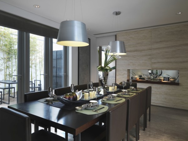 Elegant dining room table with place settings