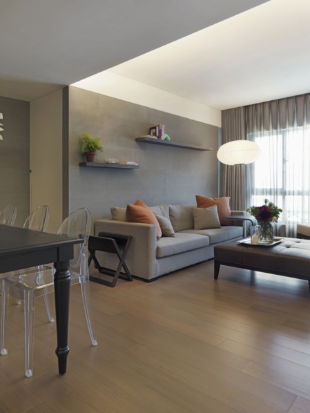 Modern living room and dining room with hardwood floors