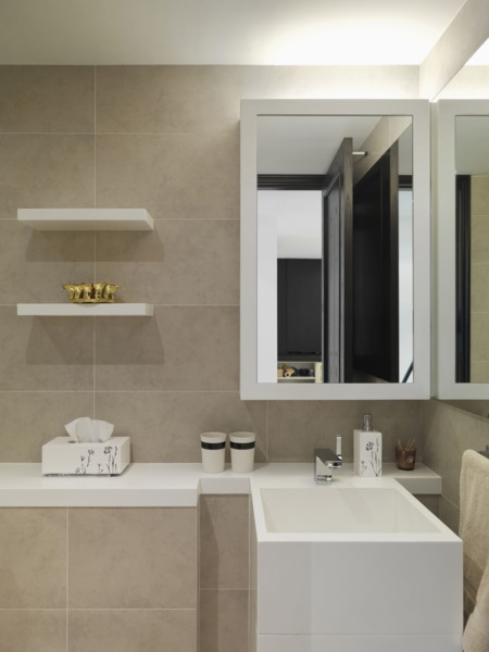 Sink and mirror in bathroom
