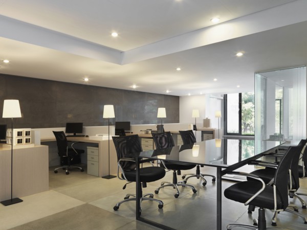 Workspaces and conference table in modern office