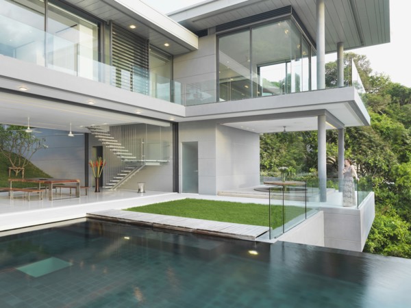 Swimming pool outside open modern home