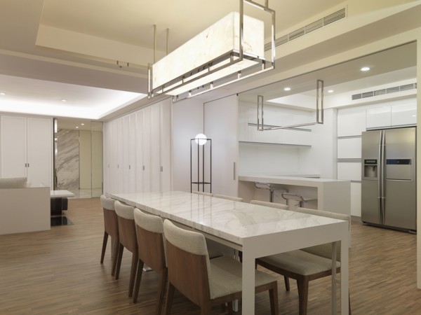 Marble dining table in modern home