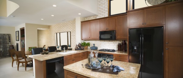 Contemporary Kitchen with Dark Wood Cabinetry