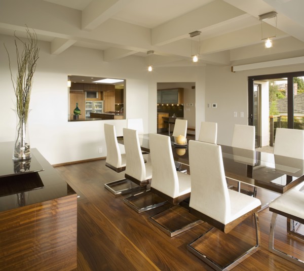 Modern White Dining Room with Hardwood Floors
