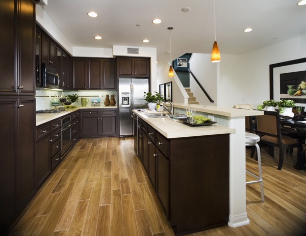Interior of contemporary kitchen with bar