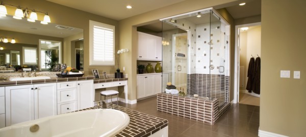 Interior of a contemporary master bathroom