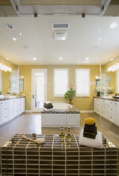 Image of bathroom from inside of shower.
