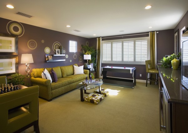 Contemporary purple and green game room