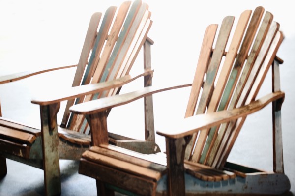 Pair of wooden adirondack chairs