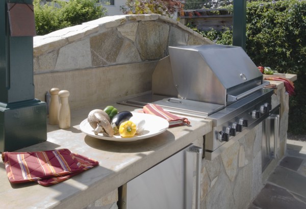 Outdoor grill and stone counter