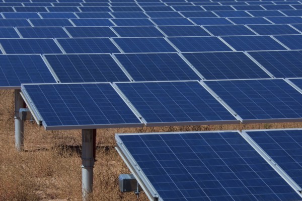 Close up of field of solar panels