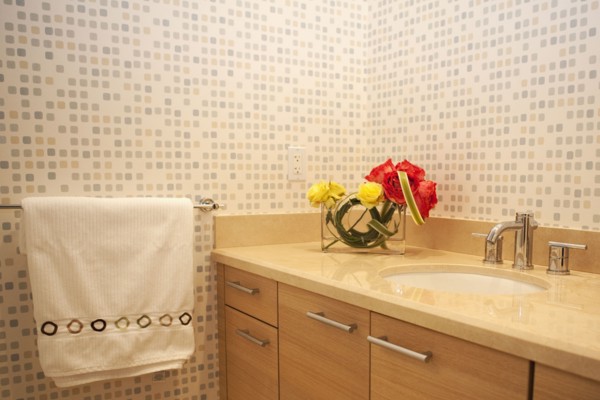 Sink and towel in modern bathroom