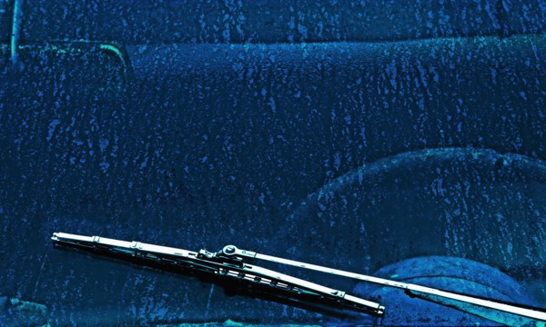Close up of windshield wiper on car