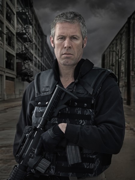 Caucasian policeman on city street