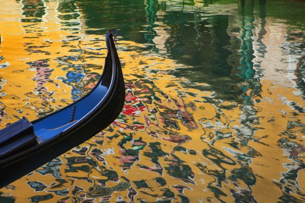 Close up of ornate gondola on canal