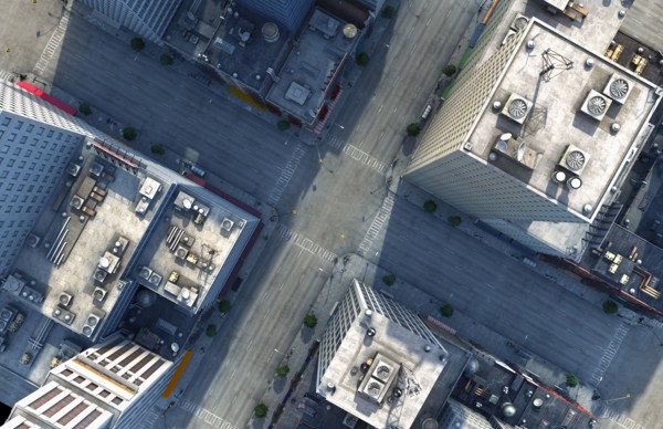 Aerial view of New York City intersection