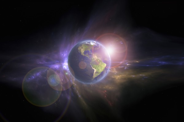 Earth and galaxy in outer space