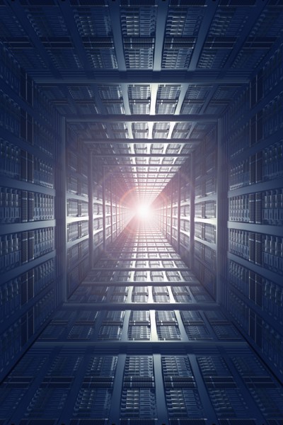 Light shining from computer servers