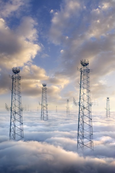 Cellular towers above clouds