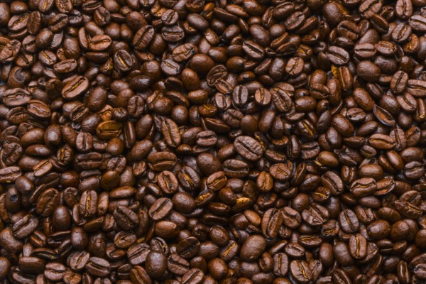 Pile of brown roasted coffee beans