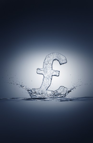 Water droplets splashing from ice British pound symbol