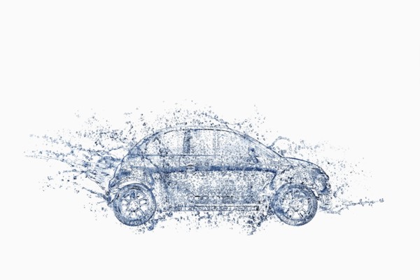 Splashing water droplets surrounding car