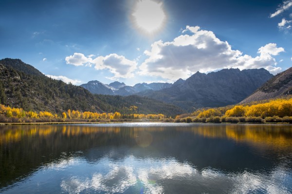 Mountains reflecting in remote lake