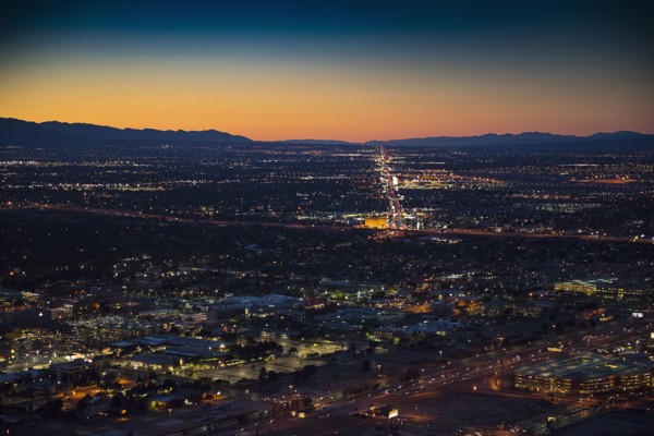 Aerial view of illuminated cityscape