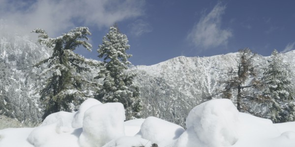 Snow in mountain landscape