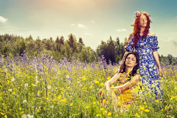 Caucasian women in rural field